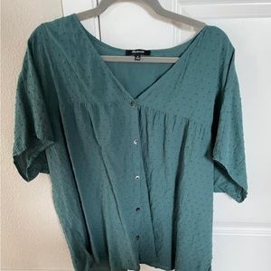 Madewell 1X Swiss Dot V Neck Top short sleeve
